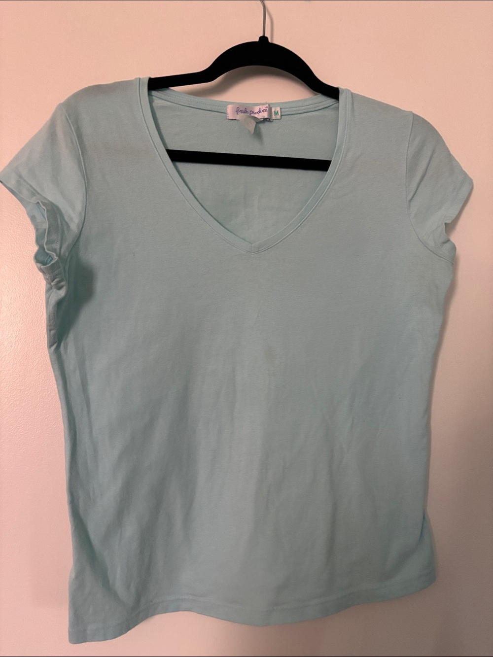 Fresh Produce Light Aqua V-Neck Short Sleeve Tee size M medium